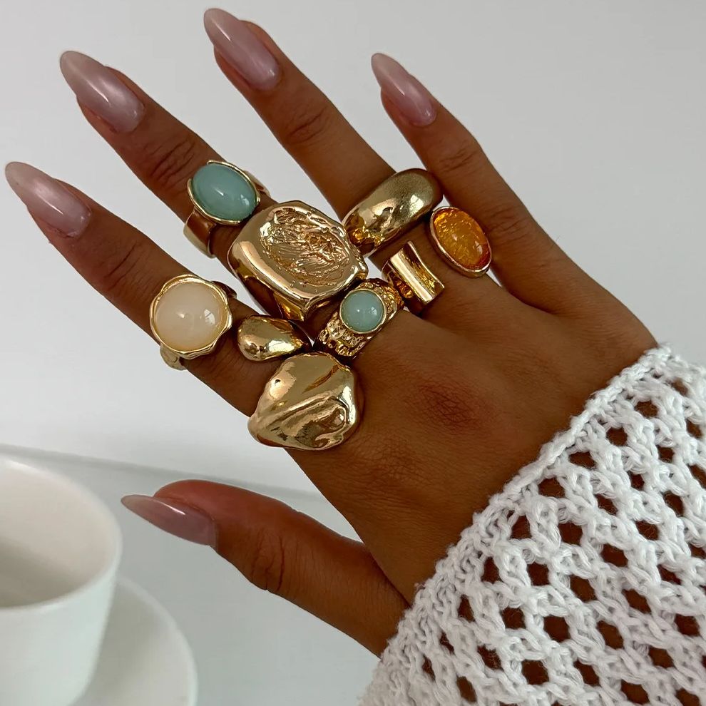 DIEZI 7 Buah/Set Cincin Akrili - Vintage Punk Knuckle Rings Set ulasan dan harga