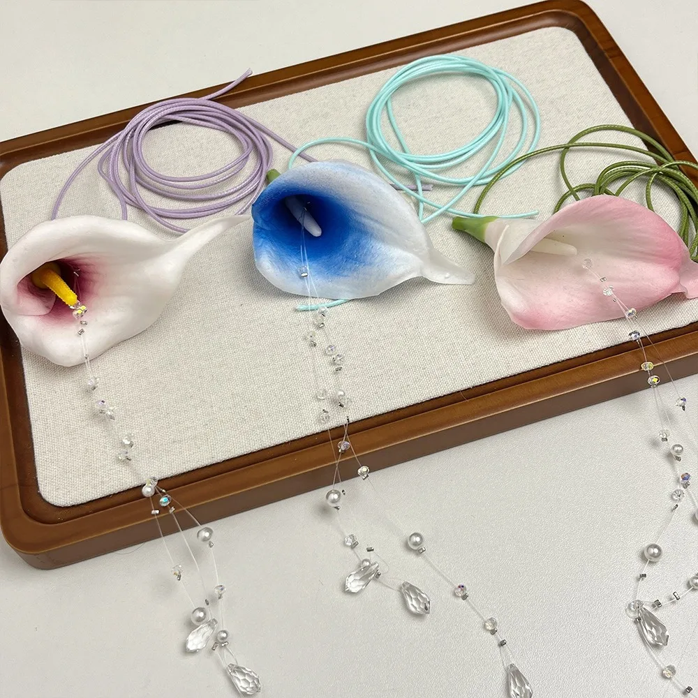 Liontin Manik-manik Calla Lily - Pearl Choker Necklace Vintage ulasan dan harga
