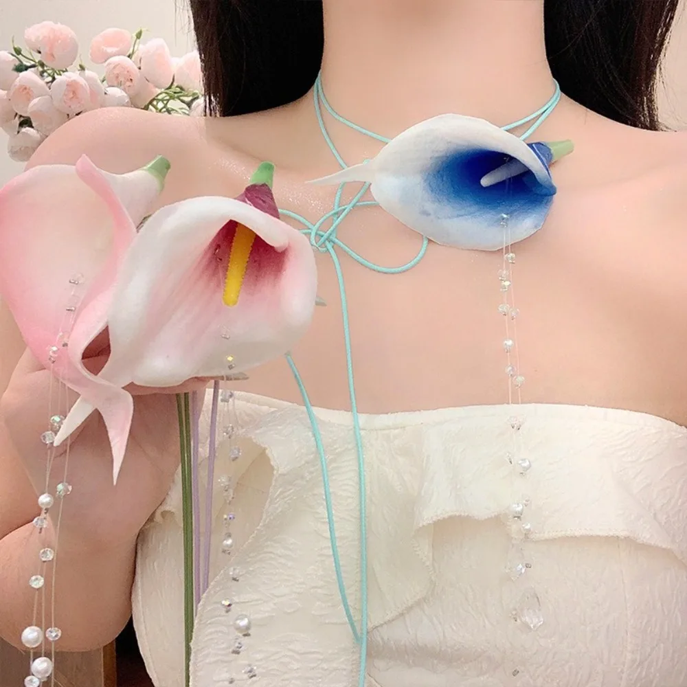 Liontin Manik-manik Calla Lily - Pearl Choker Necklace Vintage ulasan dan harga