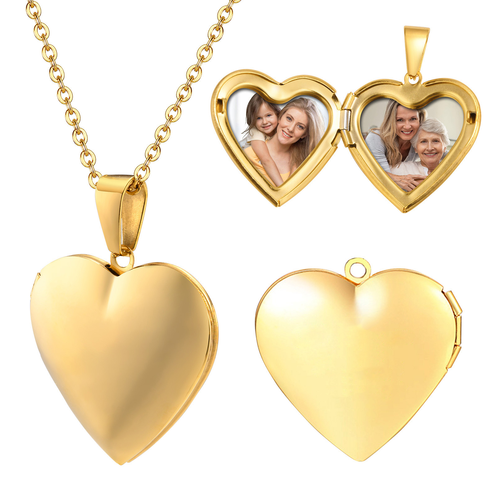 Perhiasan baja tahan karat lio - Heart Locket Necklace Photo ulasan dan harga