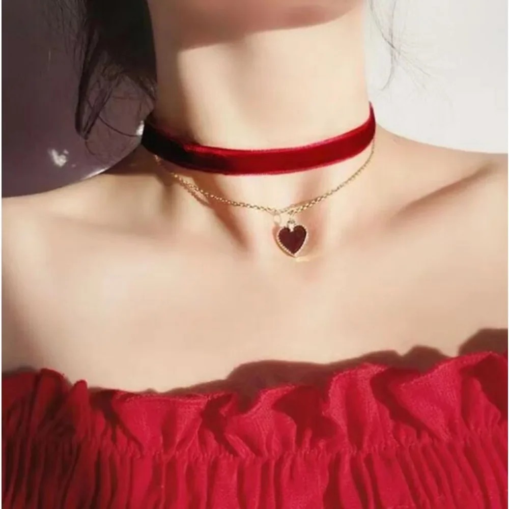 Kalung Choker Liontin Hati Per - Layered Pendant Necklace Aesthetic ulasan dan harga