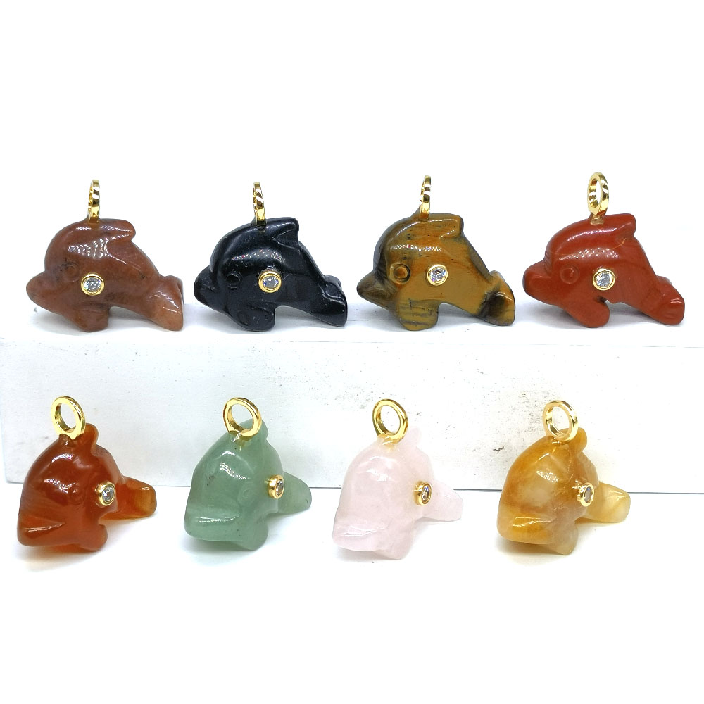 Patung Mini Bentuk Lumba-lumba - Crystal Pendant Necklace Natural Stone ulasan dan harga