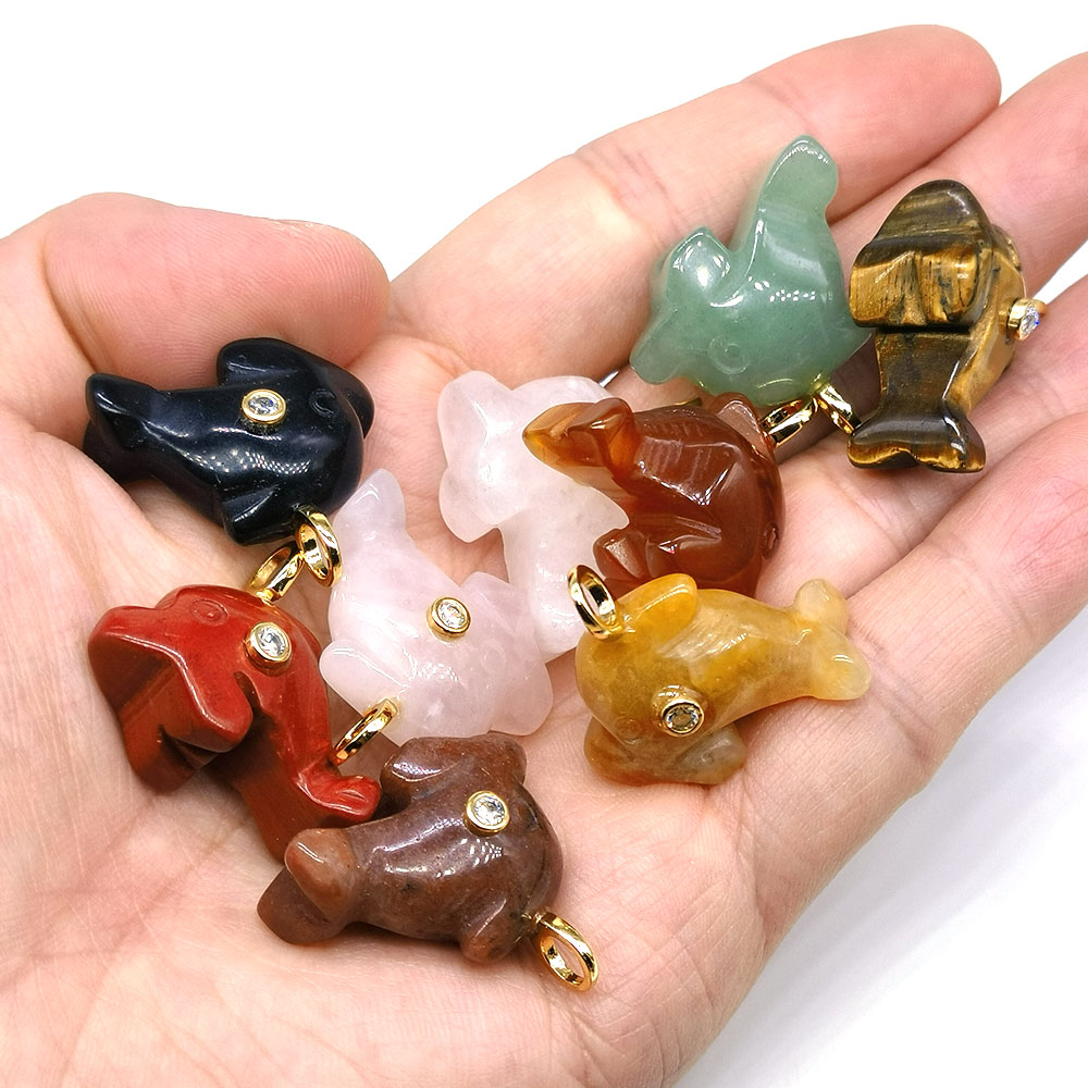 Patung Mini Bentuk Lumba-lumba - Crystal Pendant Necklace Natural Stone ulasan dan harga