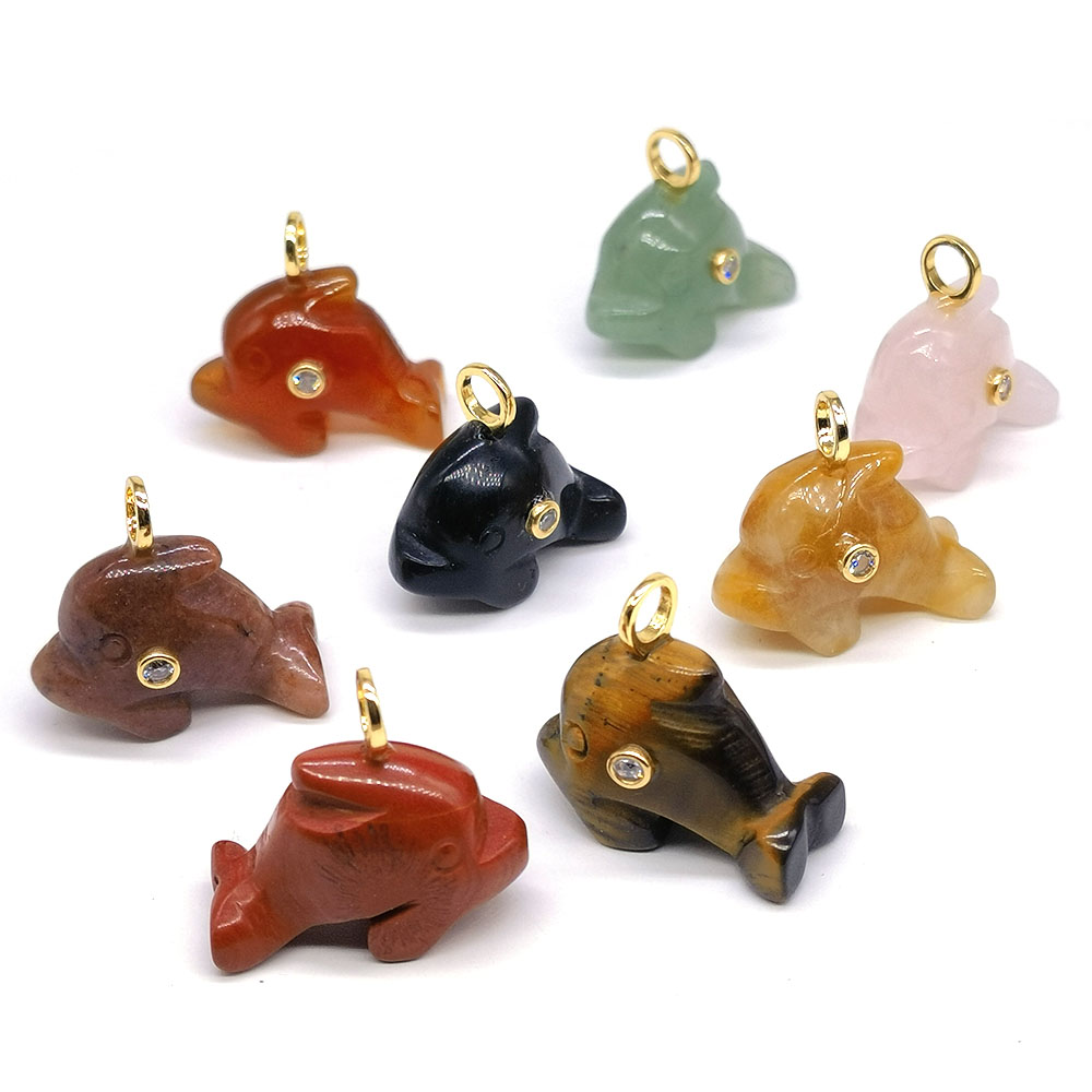 Patung Mini Bentuk Lumba-lumba - Crystal Pendant Necklace Natural Stone ulasan dan harga