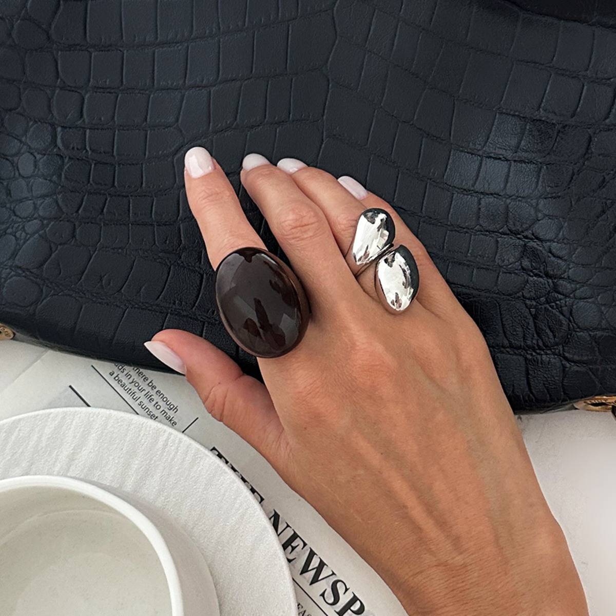 SHIXIN 2Pcs/Set Cincin Akrilik - Vintage Punk Knuckle Rings Set ulasan dan harga