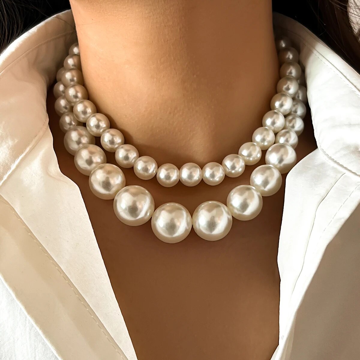 2 buah/set kalung rantai klavi - Pearl Choker Necklace Vintage ulasan dan harga
