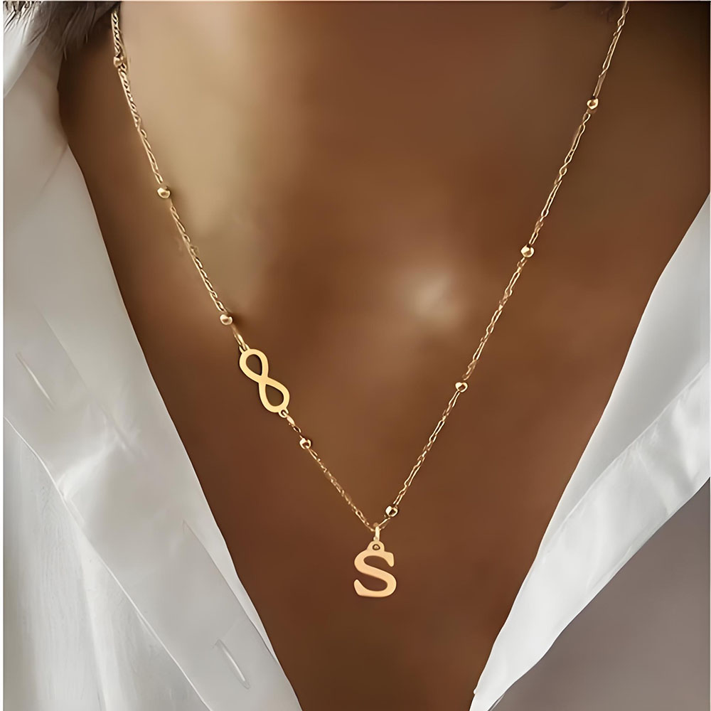 Kalung Rantai Manik-manik Simb - Initial Letter Necklace 18K Gold ulasan dan harga