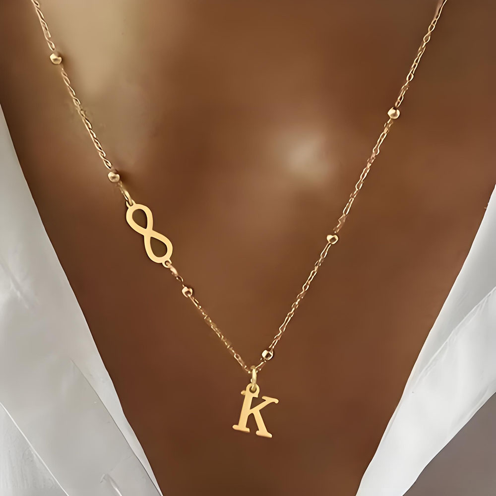 Kalung Rantai Manik-manik Simb - Initial Letter Necklace 18K Gold ulasan dan harga