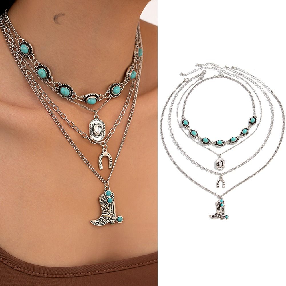 Kalung Liontin Sepatu Koboi de - Layered Pendant Necklace Aesthetic ulasan dan harga