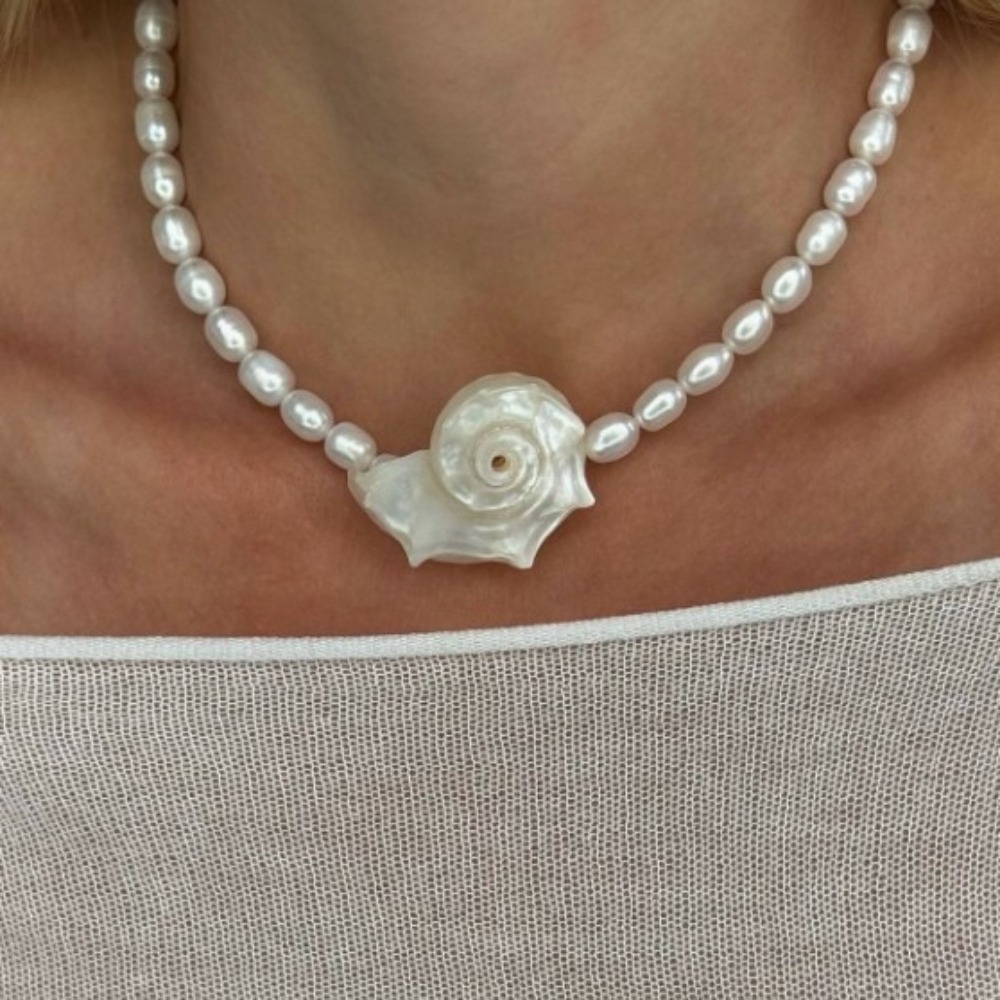 Kalung Liontin Cangkang Kerang - Pearl Choker Necklace Vintage ulasan dan harga