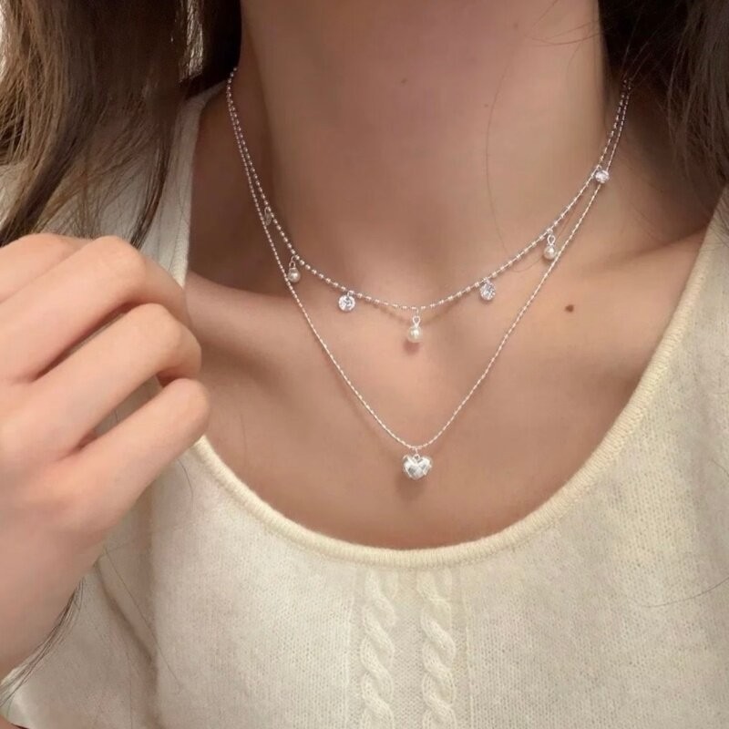 Kalung Choker Manik Perak Lapi - Layered Pendant Necklace Aesthetic ulasan dan harga
