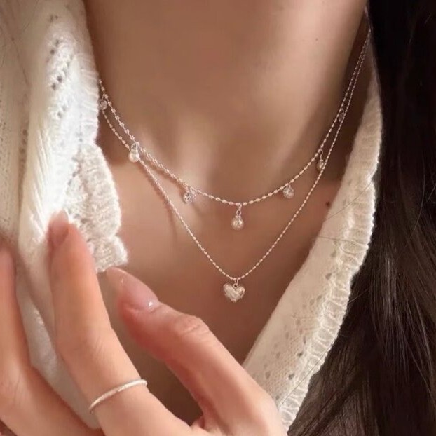 Kalung Choker Manik Perak Lapi - Layered Pendant Necklace Aesthetic ulasan dan harga