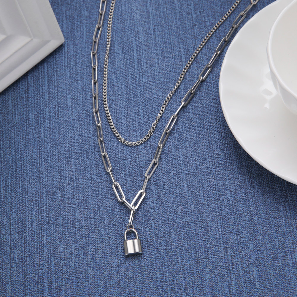 Unift Liontin gembok estetis k - Layered Pendant Necklace Aesthetic ulasan dan harga