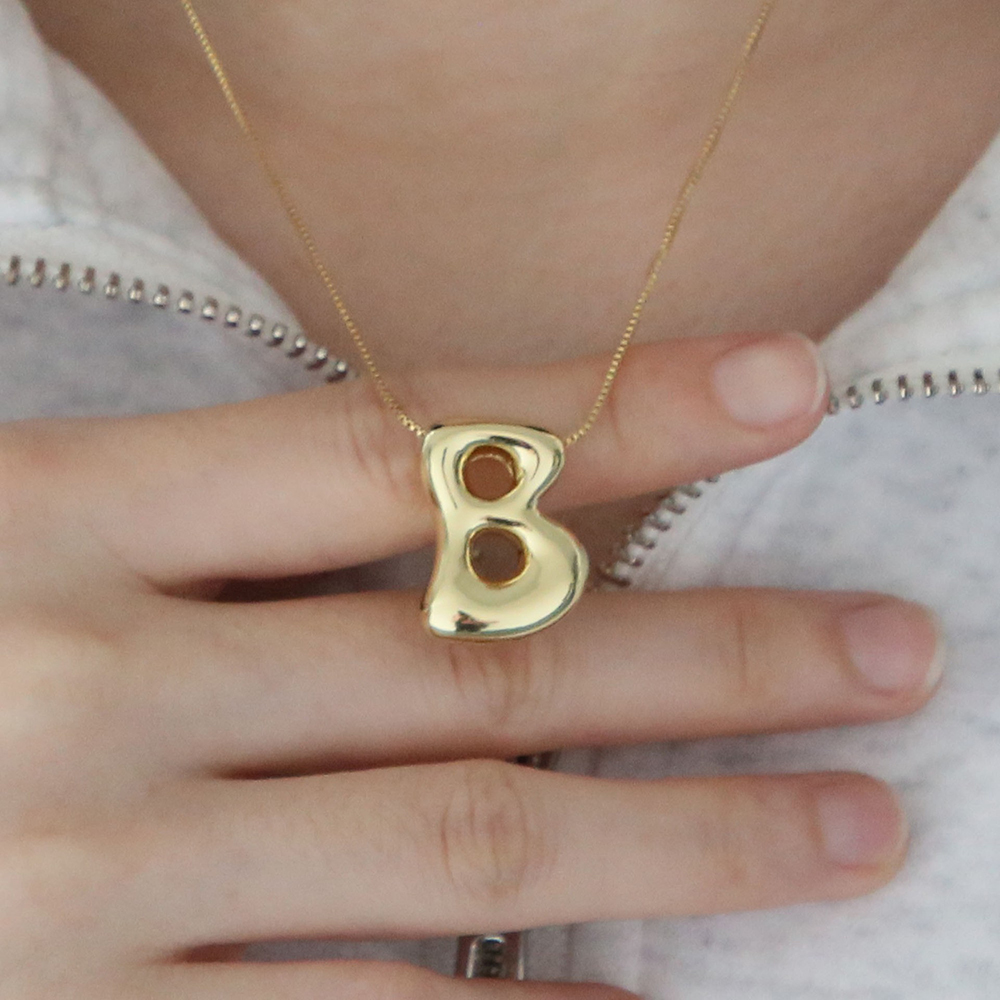 Kalung Liontin Huruf Gelembung - Initial Letter Necklace 18K Gold ulasan dan harga