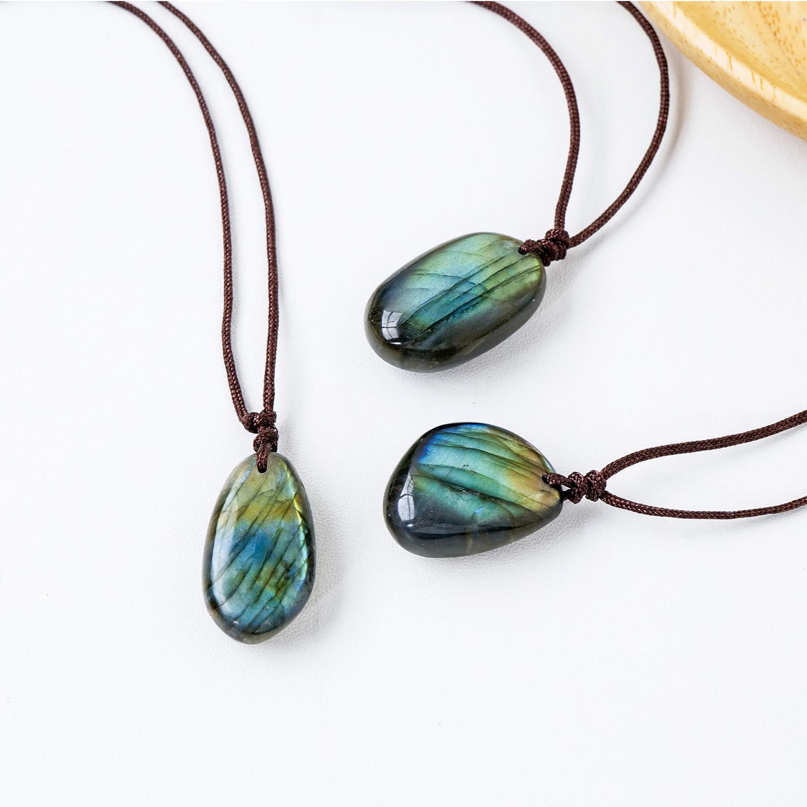 Kalung Liontin Labradorit Alam - Crystal Pendant Necklace Natural Stone ulasan dan harga