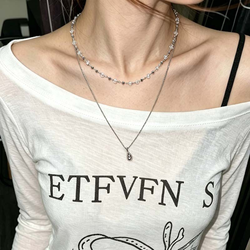 Kalung Choker Kristal Transpar - Layered Pendant Necklace Aesthetic ulasan dan harga