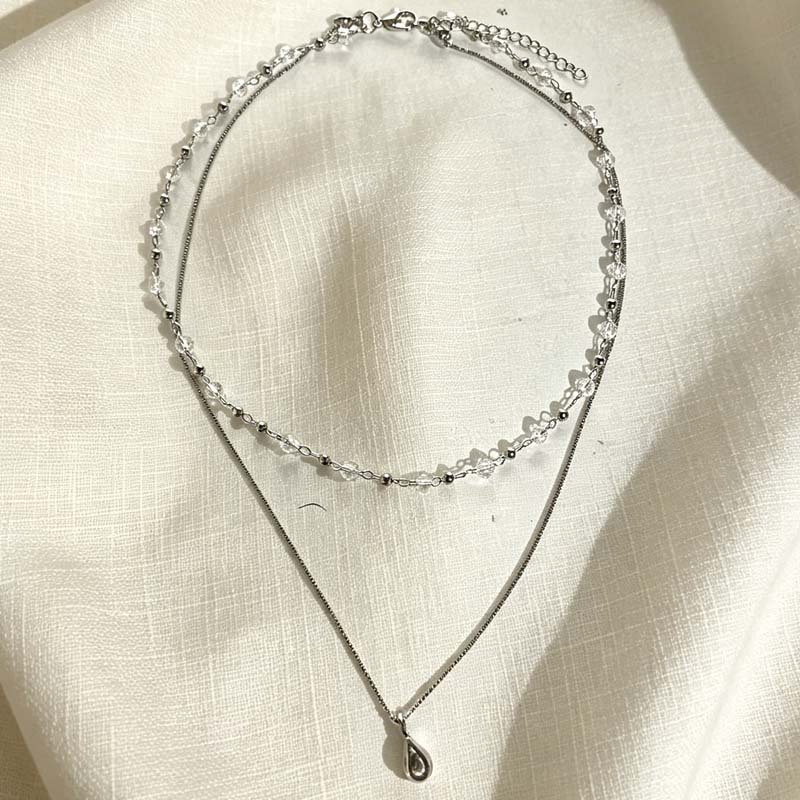 Kalung Choker Kristal Transpar - Layered Pendant Necklace Aesthetic ulasan dan harga