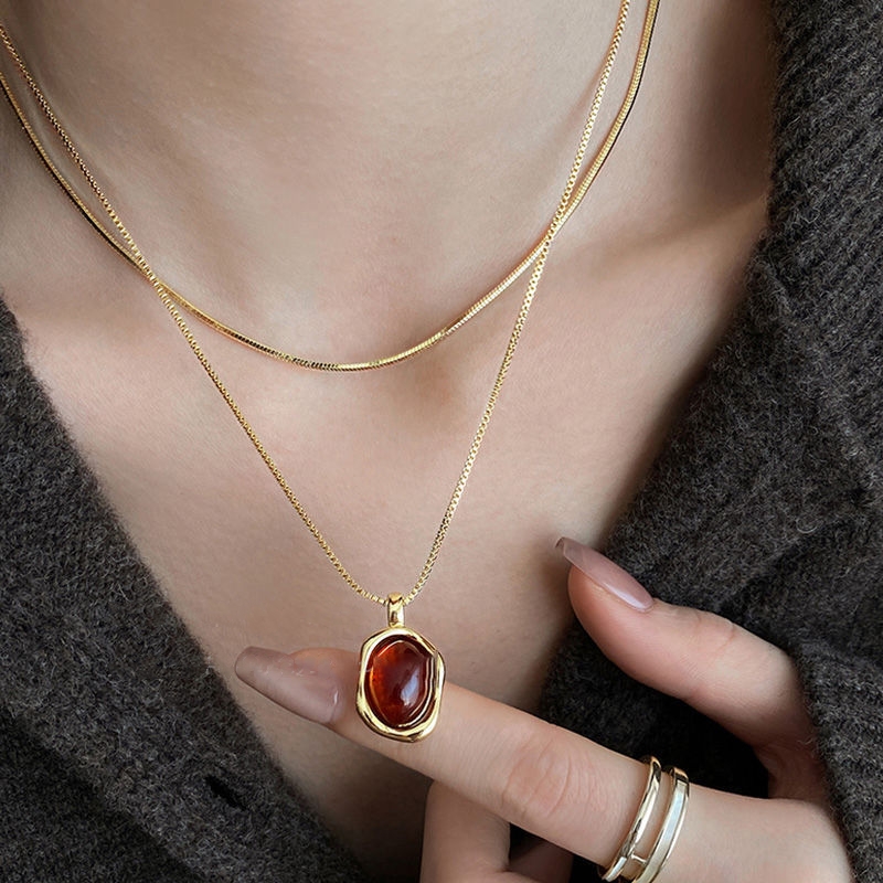 Kalung liontin batu alam lapis - Layered Pendant Necklace Aesthetic ulasan dan harga