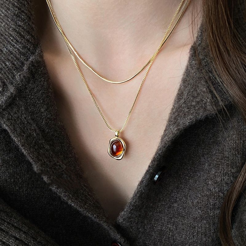 Kalung liontin batu alam lapis - Layered Pendant Necklace Aesthetic ulasan dan harga
