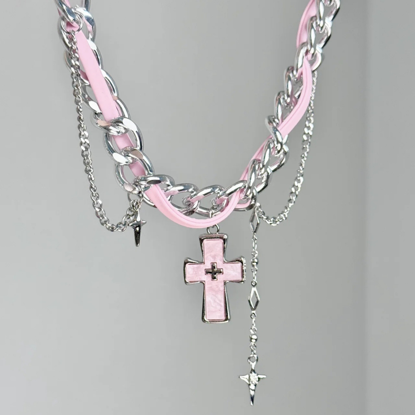 Kalung Choker Liontin Salib Mu - Layered Pendant Necklace Aesthetic ulasan dan harga
