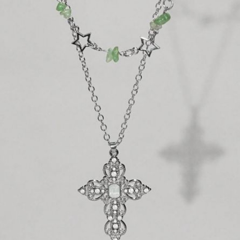 Set kalung 2 potong Y2K dua la - Layered Pendant Necklace Aesthetic ulasan dan harga