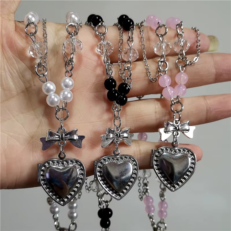 Goth Y2K liontin hati baja tah - Heart Locket Necklace Photo ulasan dan harga