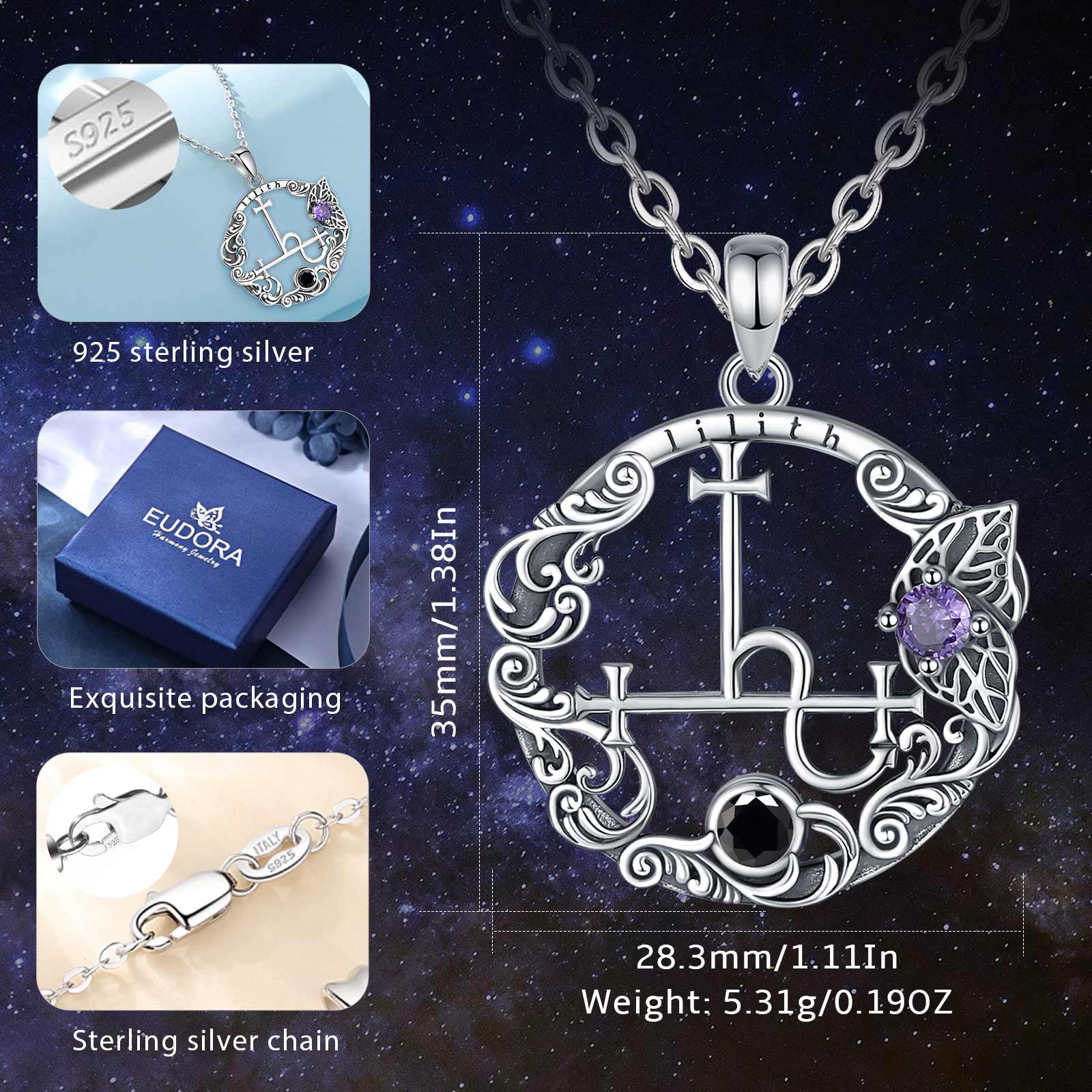 Eudora 925 perak murni Lilith  - 925 Sterling Silver Chain Necklace Men ulasan dan harga