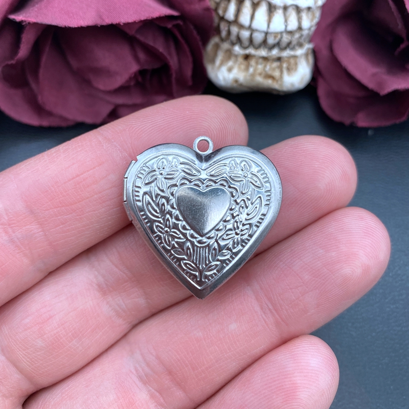 2 buah kotak hati baja tahan k - Heart Locket Necklace Photo ulasan dan harga