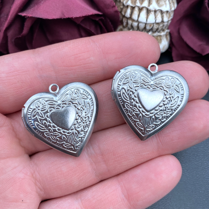 2 buah kotak hati baja tahan k - Heart Locket Necklace Photo ulasan dan harga